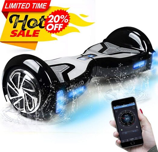 This is an image of Wheel Hoverboard with RGB Lights Bluetooth Speaker Customizable App With Black Color