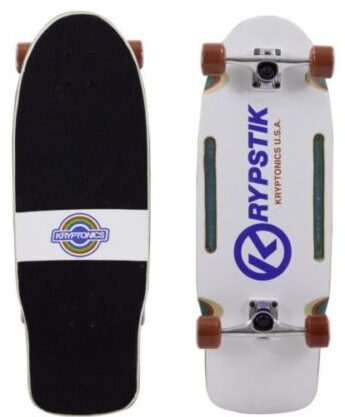 This is an image of white and black Kryptonics skateboard