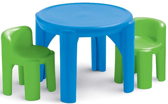 This is an image of Plastic Table & Chairs, Green/Blue