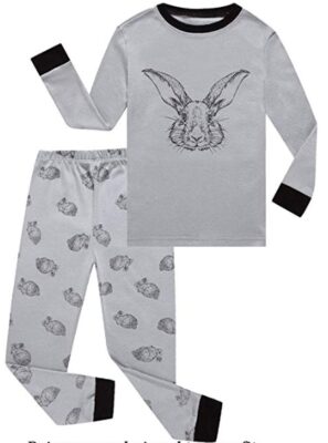 this is an image of a boy's pajama with rabbit print.