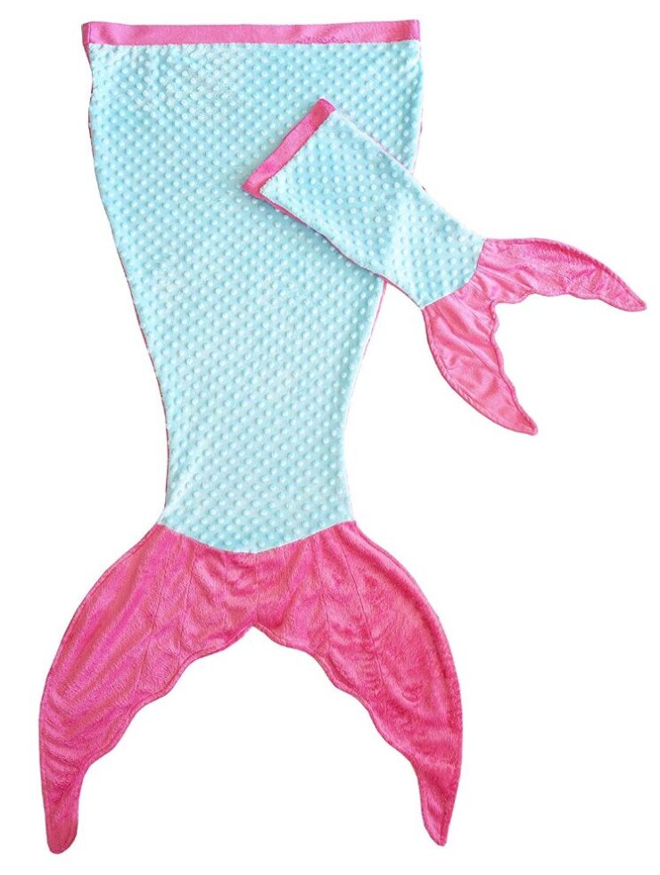 this is an image of a mermaid blanket with matching doll blanket tail