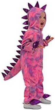 this is an image of a kid wearing a dinosaur costume.