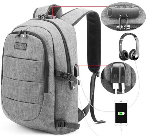this is an image of a 15.6 inch gray waterproof business laptop backpack for men and women. 