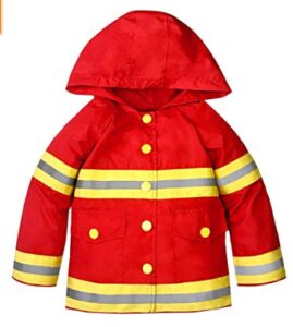 this is an image of a fireman raincoat for kids. 