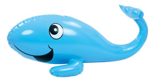 this is an image of a giant inflatable whale sprinkler for kids.