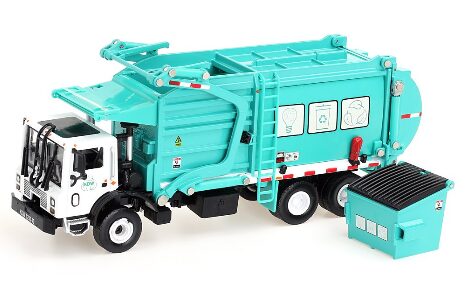 this is an image of a waste management toy truck for kids. 
