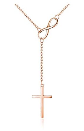 this is an image of a lariat style necklace with cross pendant for teenage girls. 