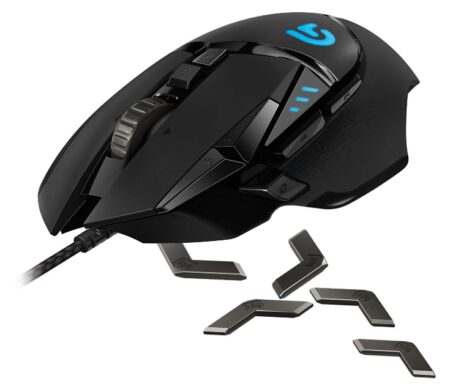 This is an image of a black tunable gaming mouse. 