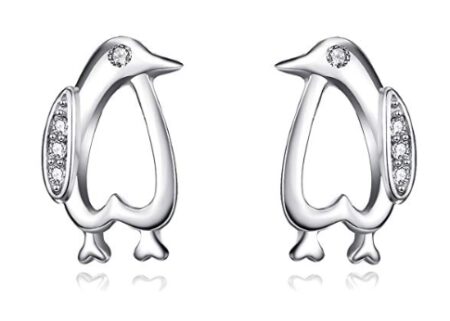 This is an image of a heart shaped penguin earrings. 