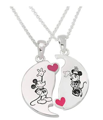 This is an image of a Mickey and Minnie Mouse pendant necklace for best friends. 