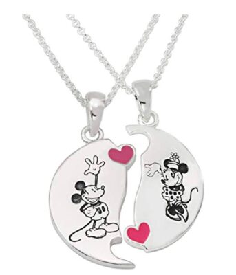 This is an image of a Mickey and Minnie Mouse pendant necklace for best friends.