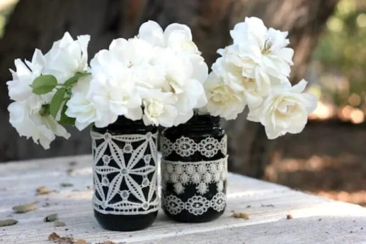 Lace Painted Mason Jars