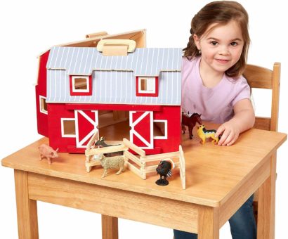 Image of Melissa & Doug Wooden Fold & Go Barn, Animal & People Play Set