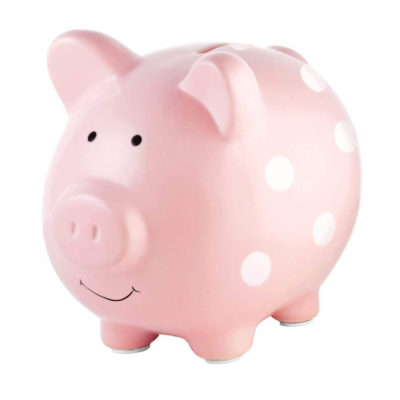 This is an image of Pearhead Ceramic Pink Piggy Bank, Makes a Perfect Unique Gift,