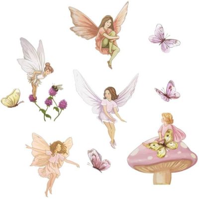 This is an image of decalmile Fairies Wall Decals with Wings Butterflies Stickers Removable Wall Art