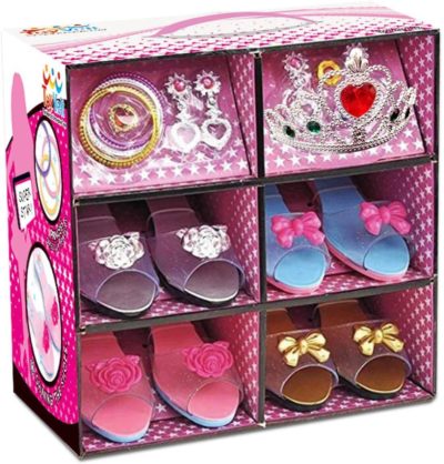 This is an image of ToyVelt Princess Dress Up & Play Shoe and Jewelry Boutique (Includes 4 Pairs of Shoes + Multiple Fashion Accessories)