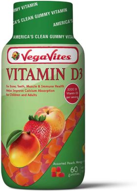 This is an image of  VegaVites Vitamin D3 Gummy Vitamins 2000 IU - The Clean Vitamin! - Vegetarian, Halal, Kosher Adults & Children - Non GMO, Gluten Free & Gelatin Free (60 Count)