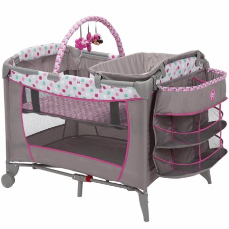 This is an image of Disney Disney Baby Sweet Wonder Play Yard, Minnie Dot Fun