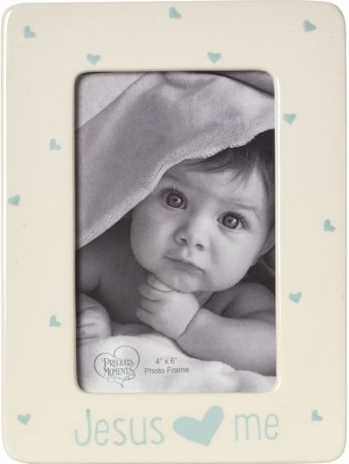 This is an image of Precious Moments, Jesus Loves Me, Ceramic 4 x 6 Photo Frame, Boy, 164463