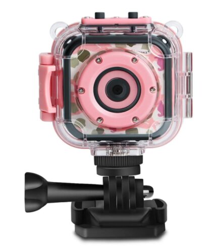 this is an image of a pink 1080P HD action camera for teenagers.