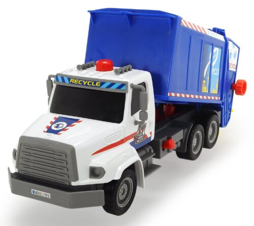 this is an image of a 13-inch air pump action garbage truck for kids. 