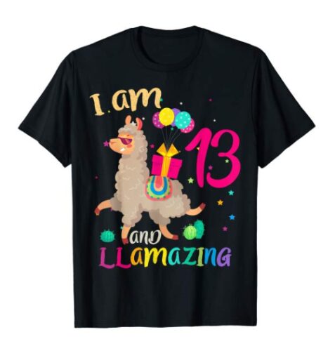 this is an image of a 13th birthday llamazing t-shirt for teens. 