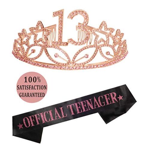 this is an image of a 13th birthday tiara and sash for girls. 