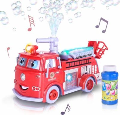 This is an image of ArtCreativity Bubble Blowing Fire Engine Toy Truck for Kids 
