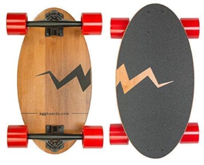 this is an image of a19 inch Eggboards in bamboo wood and longboard wheels for adults and kids.