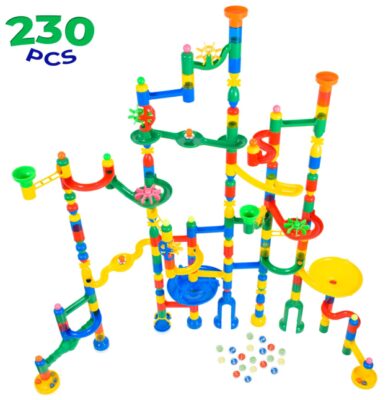 this is an image of a 230-piece marble maze building set with 200 colorful marble track and 30 marbles. 