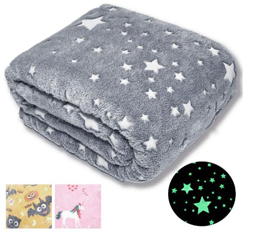 Forestar Glow in The Dark Throw Blanket, Christmas Fun Gift for Girls Boys Kids, Premium Super Soft Fuzzy Fluffy Plush Furry Throw Blanket (50" x 60" Gray)