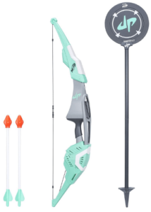 This is an image of a green Dude Perfect Signature Bow, with 2 Nerf Whistling Arrows FOR KIDS, BY NERF by NERF , FOR KIDS