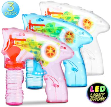 This is an image of kids and toddler bubble gun shooter with led pack that have tree guns