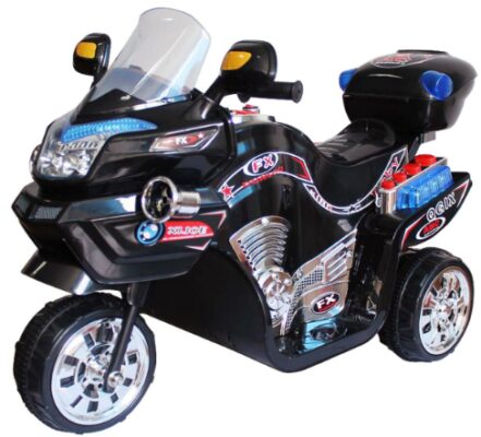 This is an image of Lil' Rider FX 3 Wheel Battery Powered black Bike with blue sirens