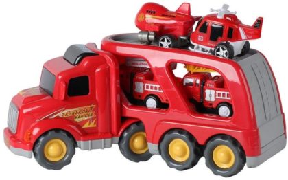  Build Me Fire Truck Rescue and Emergency Transport Vehicle with Helicopter, Airplane and 2 Fire Engines
