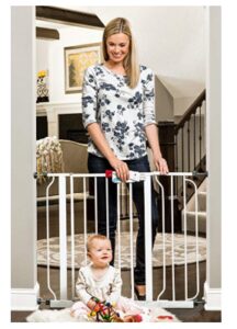 this is an image of a mom watching over her child with the help of the extra wide walk thru baby gate.