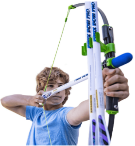 This is an image of a boy holding a Pro -Foam Bow and Arrow Archery set by Marky Sparky
