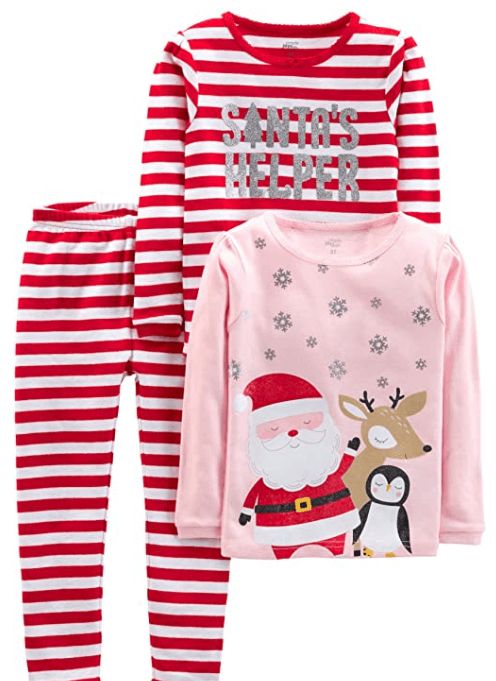 Simple Joys by Carter's Baby, Little Kid, and Toddler Girls' 3-Piece Snug-Fit Cotton Christmas Pajama Set