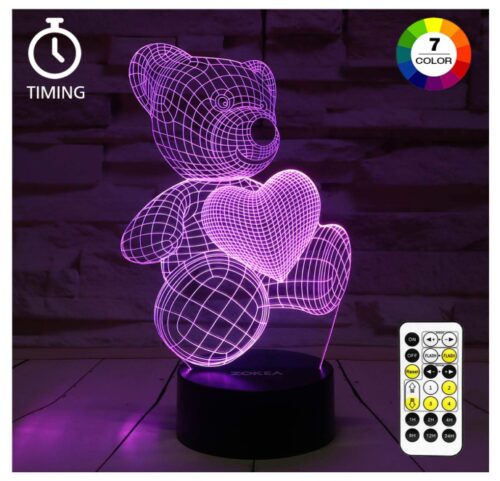 this is an image of a pink 3D bear night light gift for young ladies.