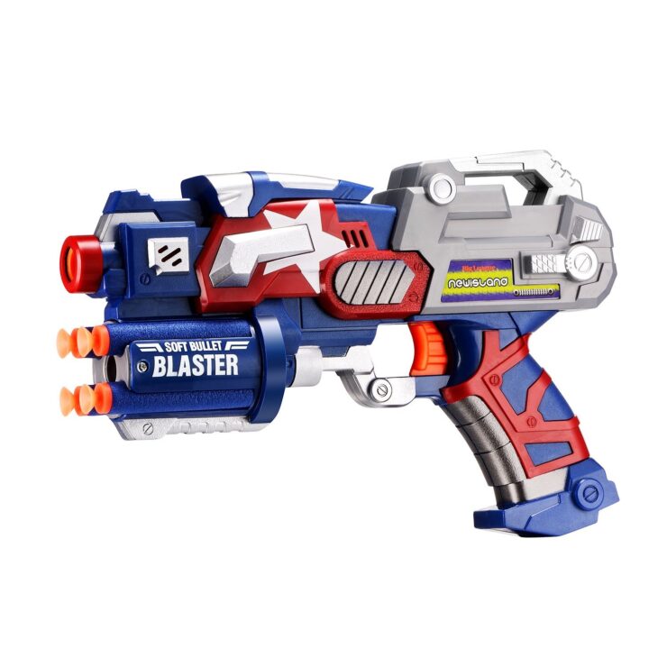 Soft bullet blaster gun in combination of gray, blue and white colors