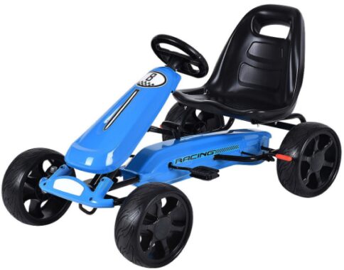 This is an image of pedal car with clutch racer designed for kids in blue color