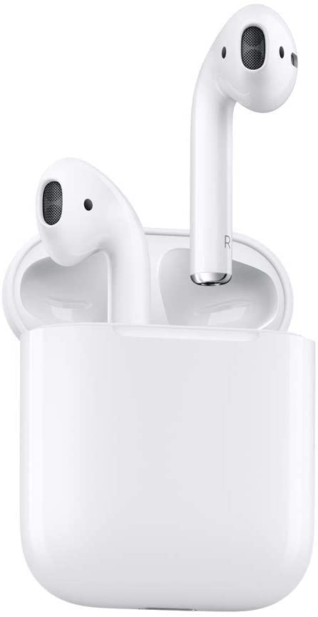 Apple Airpods with charging case, color white.