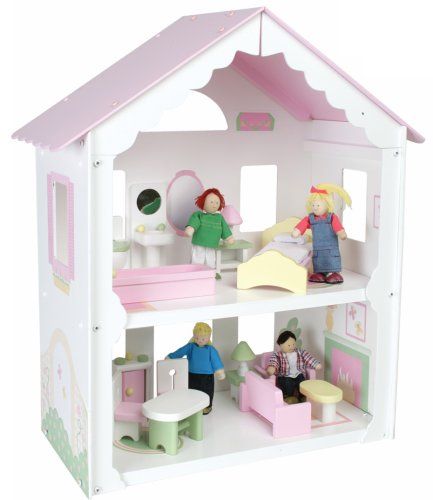 white dollhouse cottage with furniture