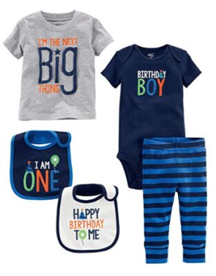 this is an image of a 5-Piece birthday clothing set for your baby.