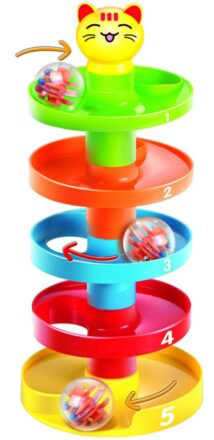 This is an image of ball drop toy with cat design have 5 layers in colorful colors designed for kids