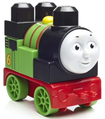  this is an image of a 5-piece Thomas & Friends Percy train with rolling wheelbase building kit.
