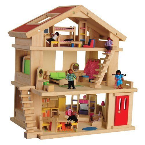 wooden dollhouse with furniture for 3 years old and above