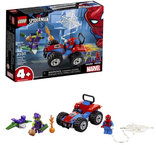 this is an image of a 52-piece multicolor LEGO Marvel Spider-Man Car Chase building toys for kids. 