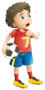 cartoon figure playing soccer with a soccer ball in his arms