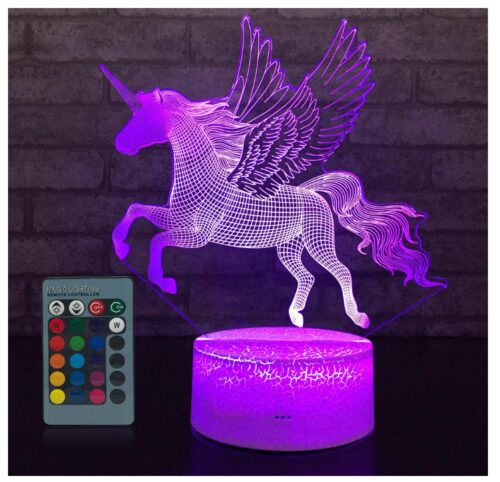 this is an image of a 16 colors unicorn night light for girls. 